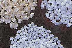 Brown rice, rice polished to 70%, rice polished to 35%
